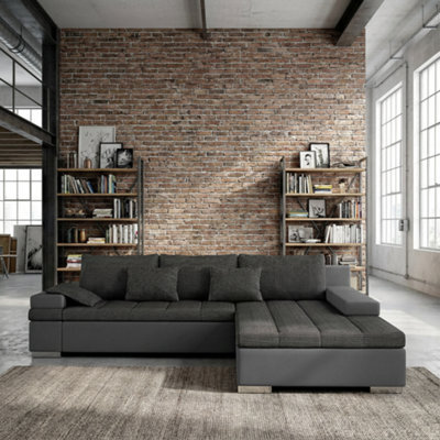 Bangkok Corner Sofa Bed Has Storage And Sleep Function Metal Legs Wooden Frame Foam Filling Dark Grey Right - image 1