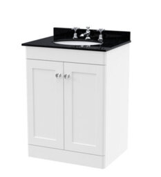 Nuie Classique 600mm Floor Standing 2 Door Vanity Unit With 3 Tap Hole Basin-Satin White - thumbnail 1