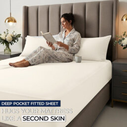 Aspire Homeware Cream Fitted Sheet-(30Cm) Deep Hotel Quality -Breathable Fitted Bed Sheets Double (L)190Cm X (W)137Cm - thumbnail 5