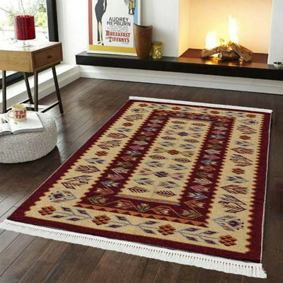 Smart Living Luxury Traditional Design Soft Reversible Washable Aybak Rug - 120Cm X 170Cm - Red - image 1