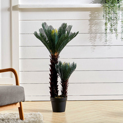 Living And Home 2 Trunk Artificial Cycas Tree House Plant Fake Decorative Plant In Black Pot 90 Cm - image 1