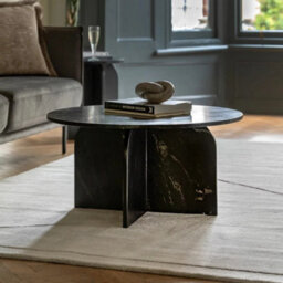 Xample Gallery Amalfi Black Marble Coffee Table Natural Marble, Solid Top & Base, Curved Edges, Fully Assembled Luxury Design