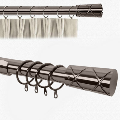 Bedlooms Metal Curtain Pole- (120-210 Cm, 48''- 84'') Extendable Durable Rod Cylinder Finials Black Nickel Finish