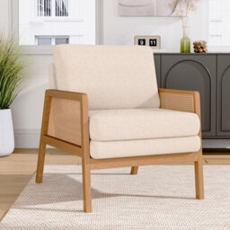 Darphe Modern Upholstered Accent Armchair With Rattan Sides