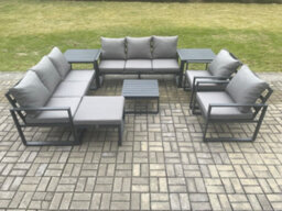 Fimous Aluminium Outdoor Garden Furniture Lounge Sofa Set With Square Coffee Table 2 Chairs Big Footstool 2 Side Tables - thumbnail 2