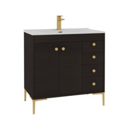 Royal Bathrooms Verona 800mm Walnut Woodgrain Floor Standing Vanity Unit 2 Door, 4 Drawer Cabinet With Ceramic Basin & Brushed Brass Knob - thumbnail 7