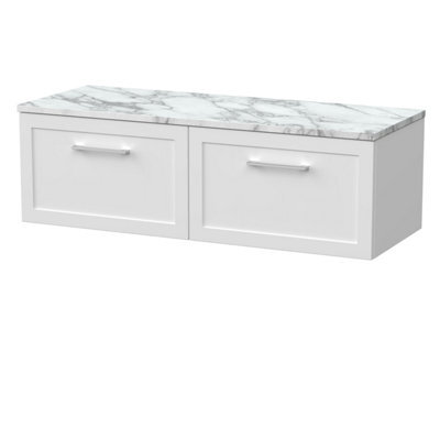 Balterley Stonnall Traditional Wall Hung 1 Drawer Vanity Unit With Laminate Worktop, 1200mm, Matt White - image 1