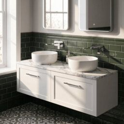 Balterley Stonnall Traditional Wall Hung 1 Drawer Vanity Unit With Laminate Worktop, 1200mm, Matt White - thumbnail 3