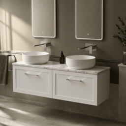 Balterley Stonnall Traditional Wall Hung 1 Drawer Vanity Unit With Laminate Worktop, 1200mm, Matt White - thumbnail 2