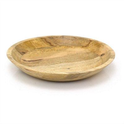 Natural Mango Wood Shallow Fruit Bowl Large Rustic Wooden Serving Dish 37Cm - image 1