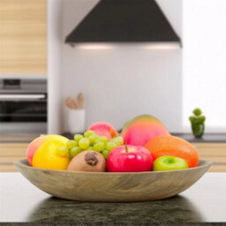 Natural Mango Wood Shallow Fruit Bowl  Large Rustic Wooden Serving Dish  37Cm - thumbnail 5