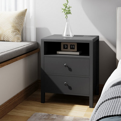 Living And Home Set Of 2 Black Bedside Tables With Charging Station & Drawers - image 1