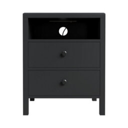 Living And Home Set Of 2 Black Bedside Tables With Charging Station & Drawers - thumbnail 2