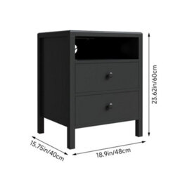 Living And Home Set Of 2 Black Bedside Tables With Charging Station & Drawers - thumbnail 5