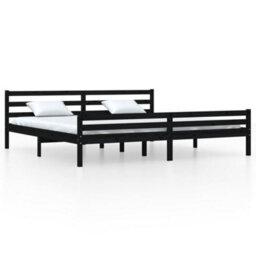 Berkfield Bed Frame Black Solid Wood 200X200 Cm - thumbnail 2