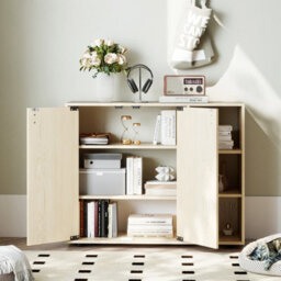 Costway Shoe Cabinet With Doors 3-Tier Freestanding Shoe Storage Rack-Natural - thumbnail 5