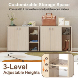 Costway Shoe Cabinet With Doors 3-Tier Freestanding Shoe Storage Rack-Natural - thumbnail 7