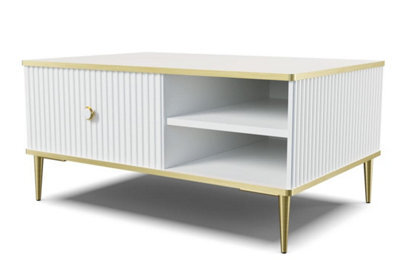 Arte Petra Coffee Table In White - Sleek Modern Design With Storage And Gold Metal Legs - W900mm X H430mm X D600mm - image 1