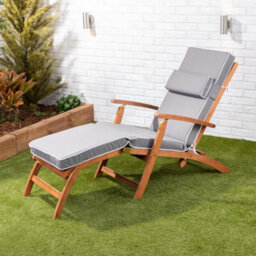 Alfresia Grey Steamer Deck Chair Garden Cushion With Luxury Thick Foam Filling - thumbnail 2