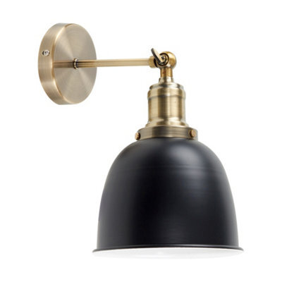 Valuelights Wilhelm Antique Gold Adjustable Knuckle Joint Wall Light With Gloss Black Dome Shade - image 1