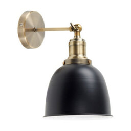 Valuelights Wilhelm Antique Gold Adjustable Knuckle Joint Wall Light With Gloss Black Dome Shade - thumbnail 2