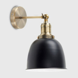 Valuelights Wilhelm Antique Gold Adjustable Knuckle Joint Wall Light With Gloss Black Dome Shade - thumbnail 4