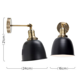 Valuelights Wilhelm Antique Gold Adjustable Knuckle Joint Wall Light With Gloss Black Dome Shade - thumbnail 8