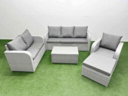 Fimous Pe Wicker 7 Seater Outdoor Rattan Furniture Sofa Sets Rectangular Coffee Table Reclining Chair Big Footstool - thumbnail 1