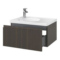 GoodHome Kentia Ribbed Effect Walnut Veneer Wall-Mounted Bathroom Cabinet (H) 300mm (W) 600mm - thumbnail 5