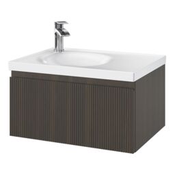 GoodHome Kentia Ribbed Effect Walnut Veneer Wall-Mounted Bathroom Cabinet (H) 300mm (W) 600mm - thumbnail 3