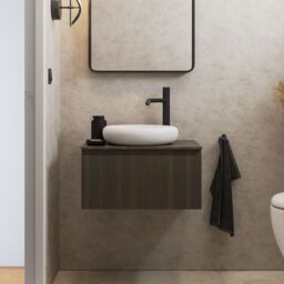 GoodHome Kentia Ribbed Effect Walnut Veneer Wall-Mounted Bathroom Cabinet (H) 300mm (W) 600mm - thumbnail 7