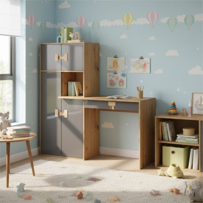 Index 11 Modern Office Desk Artisan Oak And Grey Gloss Workstation With Storage Cabinets And Stylish Handles - image 1