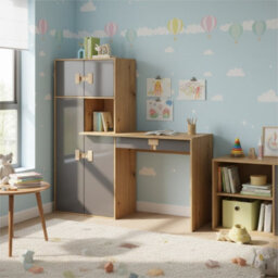 Index 11 Modern Office Desk Artisan Oak And Grey Gloss Workstation With Storage Cabinets And Stylish Handles