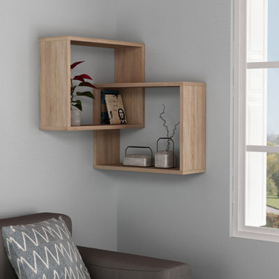 Decortie Ring Corner Wall Mounted Modern Bookcase Display Unit Oak 60Cm - image 1