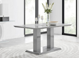 Furniturebox Imperia Grey High Gloss 6 Seater Dining Table With Structural 2 Plinth Column Legs 6 White Faux Leather Lorenzo Cantilever Chairs - thumbnail 2
