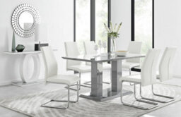 Furniturebox Imperia Grey High Gloss 6 Seater Dining Table With Structural 2 Plinth Column Legs 6 White Faux Leather Lorenzo Cantilever Chairs - thumbnail 1