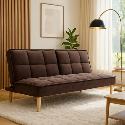 Mattress Guru Manhattan 3 Seater Velvet Sofa Bed Clic Clac Fold Down In Brown - image 1