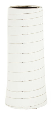 Orsina Haldis Small White Silver Stripe Ceramic Vase - image 1