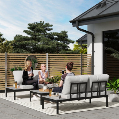 Outsunny 4 Seater Garden Corner Sofa Set With Removable Thick Cushions Grey - image 1