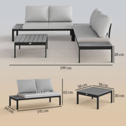 Outsunny 4 Seater Garden Corner Sofa Set With Removable Thick Cushions Grey - thumbnail 3