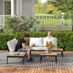 Outsunny 4 Seater Garden Corner Sofa Set With Removable Thick Cushions Grey - thumbnail 9