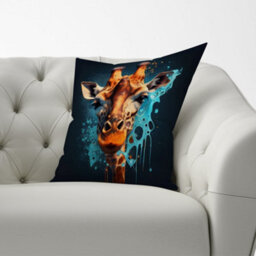 Warren Reed Designer Blue Giraffe Face Splashart Cushions 60Cm X 60Cm - thumbnail 2