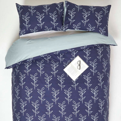 Homescapes Blue Leaf Digitally Printed Cotton Duvet Cover Set, Super King - image 1