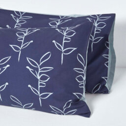 Homescapes Blue Leaf Digitally Printed Cotton Duvet Cover Set, Super King - thumbnail 5