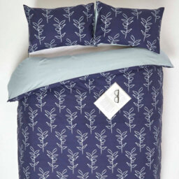 Homescapes Blue Leaf Digitally Printed Cotton Duvet Cover Set, Super King - thumbnail 1