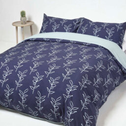 Homescapes Blue Leaf Digitally Printed Cotton Duvet Cover Set, Super King - thumbnail 7