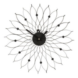 Orsina Black Metal Wall Clock, Floral Design Clock With Hour Discs, Petal-Inspired Clock With Contrasting Hands
