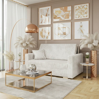 Viva Piano Iii Sofa Bed With Bedding Storage Upholstered Freestanding Back Wooden Legs 153X100X85Cm White - image 1