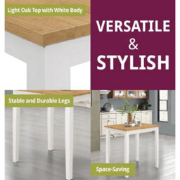 Small Dining Table In White & Oak Finishing, Solid Wood Breakfast Kitchen Table - thumbnail 4