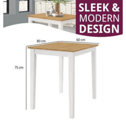 Small Dining Table In White & Oak Finishing, Solid Wood Breakfast Kitchen Table - thumbnail 2
